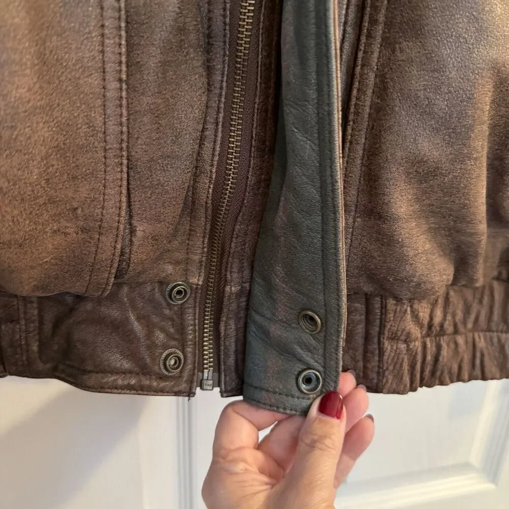 VTG Wilsons Leather Jacket Mens Large Tall Two-Tone Brown Green Distressed EUC‎
